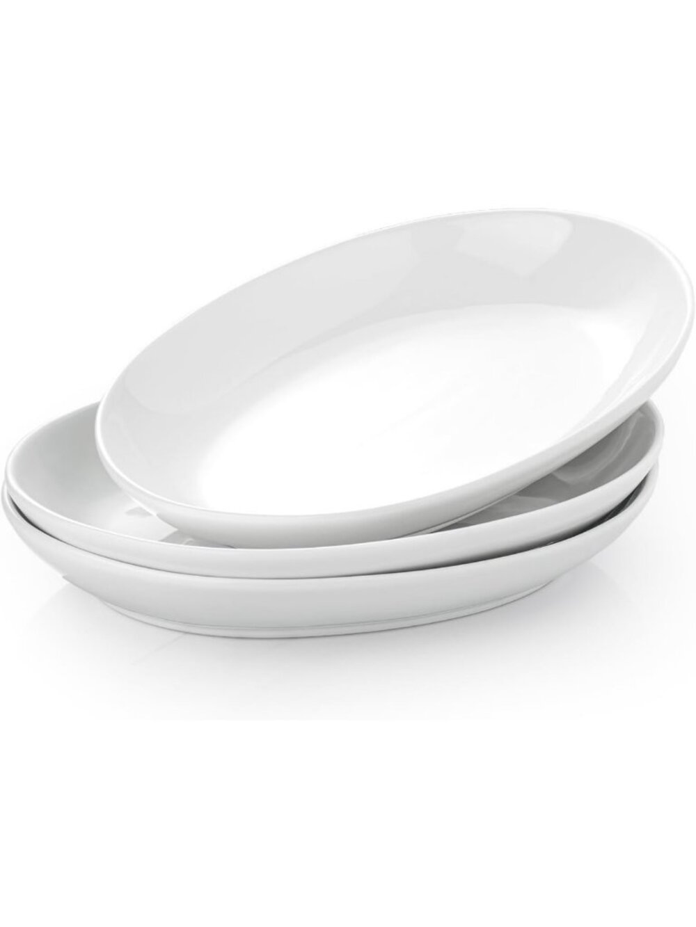 Set of 3 Oval White Ceramic Serving Platters - Deep Porcelain for Appetizers